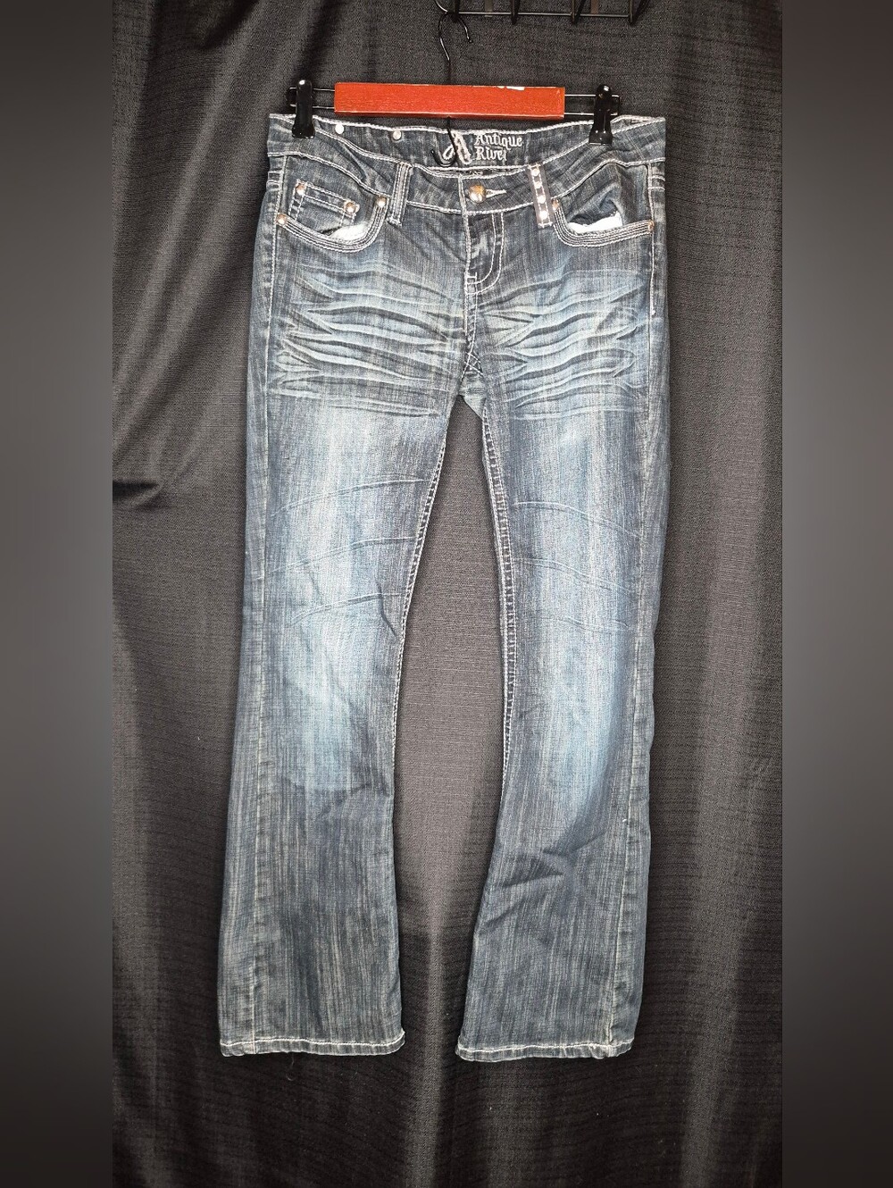 Antique Rivet Women's Distressed Light Blue Flare Jeans